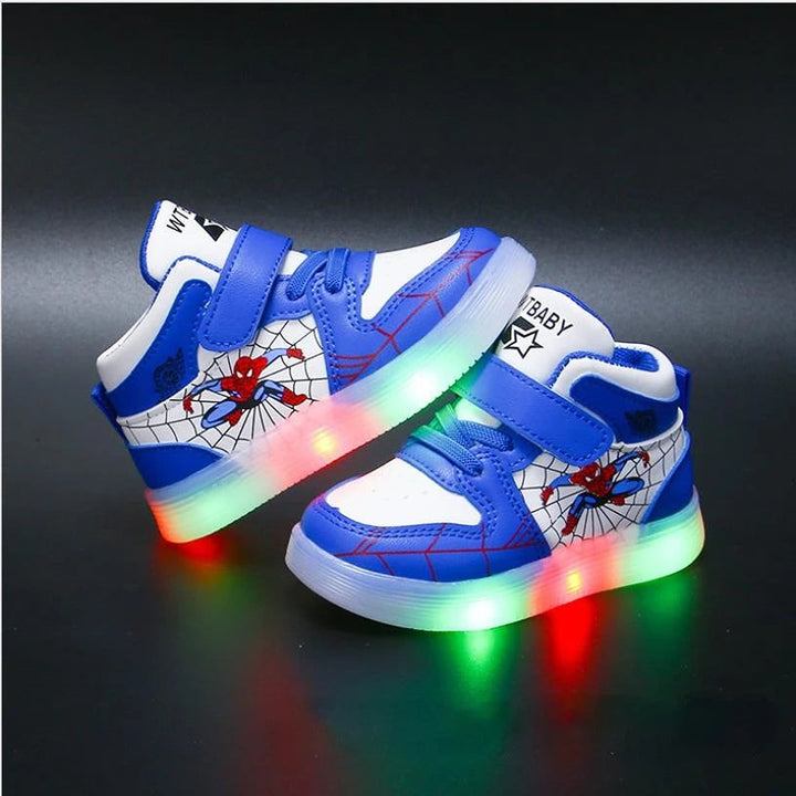 Children's Spiderman light-up shoes for adventurous playground fun. Durable, casual sneakers for boys and girls.