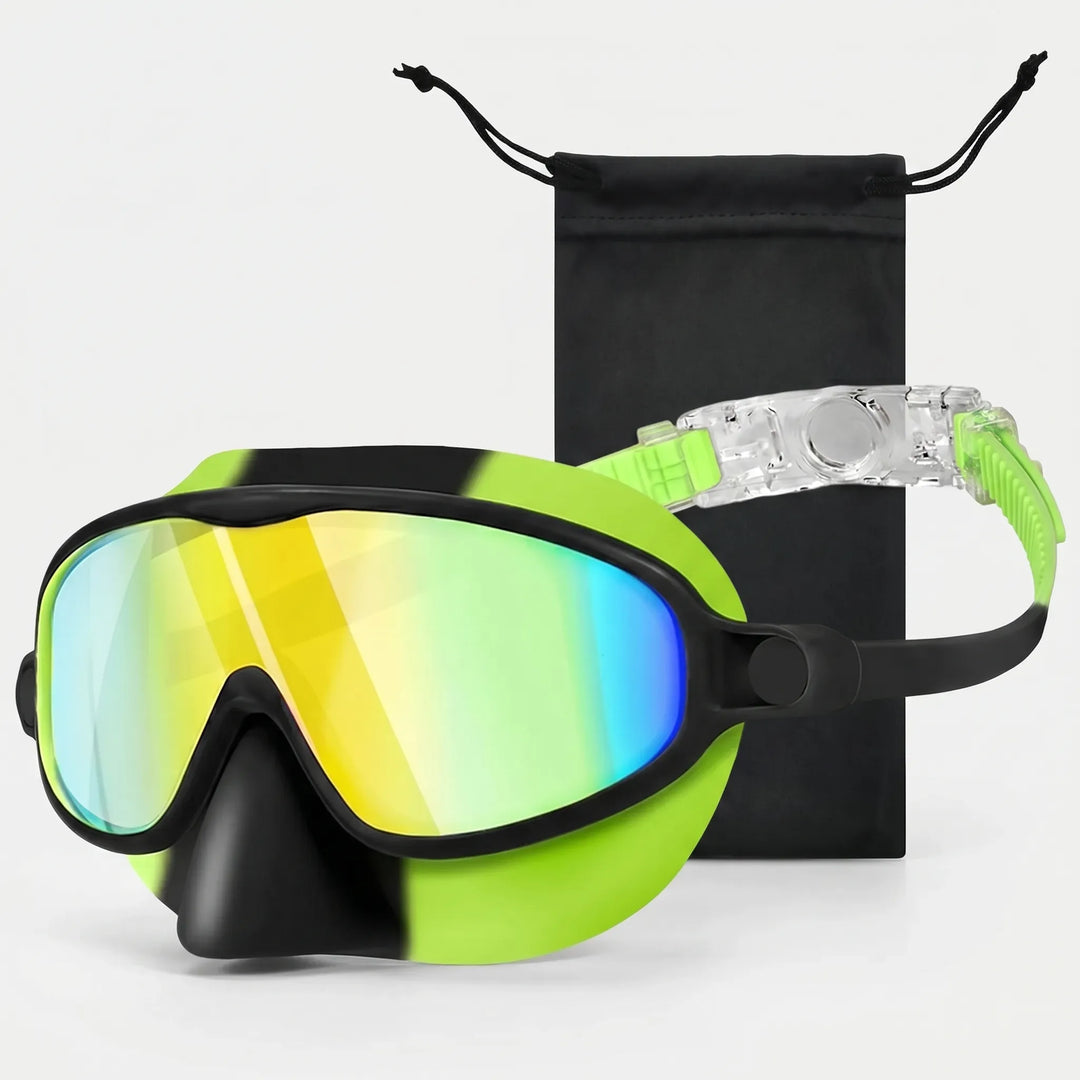 Adjustable kids' snorkeling mask with nose cover, providing clear vision for comfortable swimming.