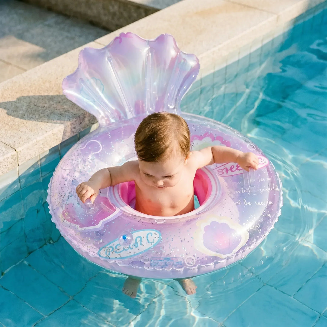 Sparkling glitter mermaid inflatable pool float, perfect for children's outdoor summer fun.