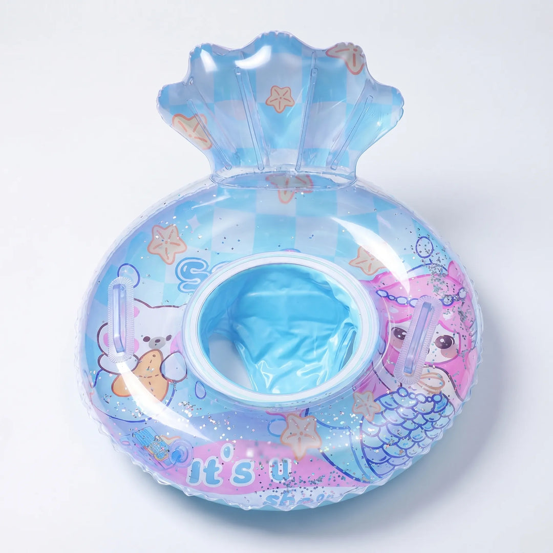 Durable inflatable mermaid glitter pool float for kids' exciting outdoor water play adventures.
