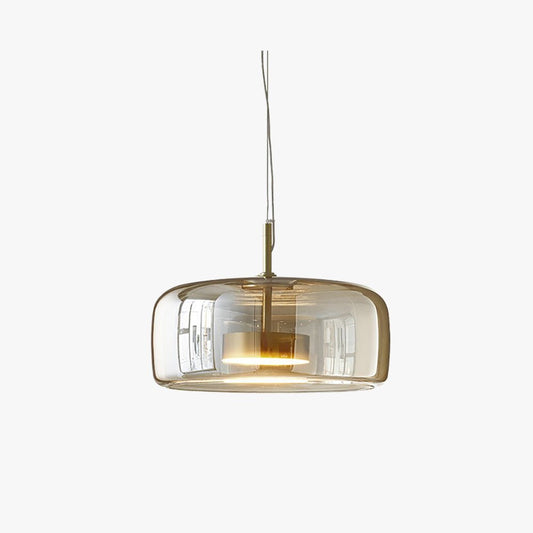 "Lampada a sospensione in vetro ambra con struttura in metallo dorato, stile retrò, dona luce calda ed eleganza al tuo spazio