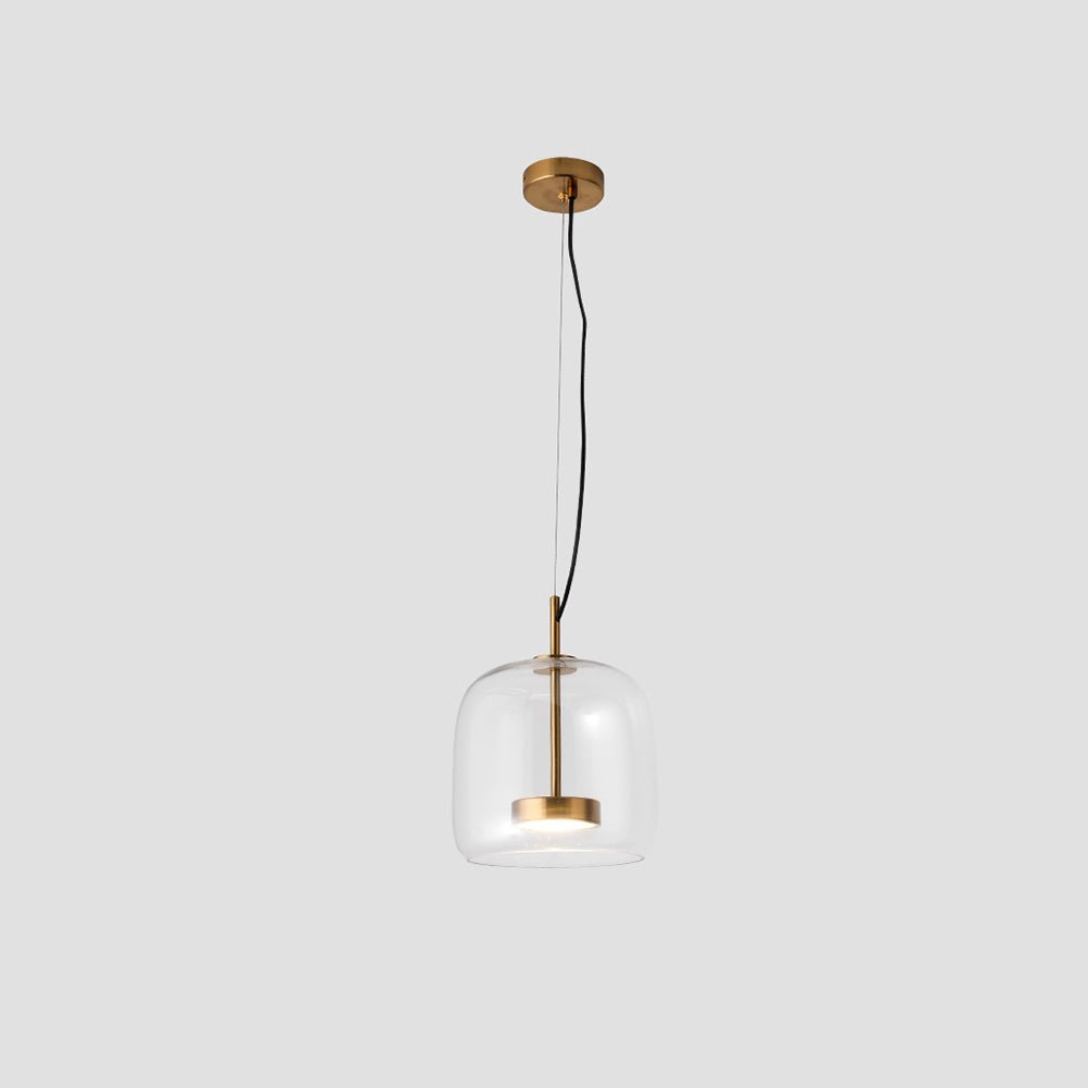 "Lampada a sospensione in vetro ambra con struttura in metallo dorato, stile retrò, dona luce calda ed eleganza al tuo spazio