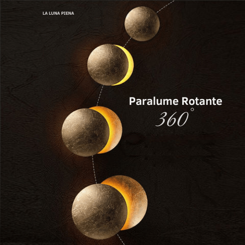 "Lampada da parete design eclisse, luce soffusa calda, metallo resistente, per atmosfera accogliente in soggiorno o camera."