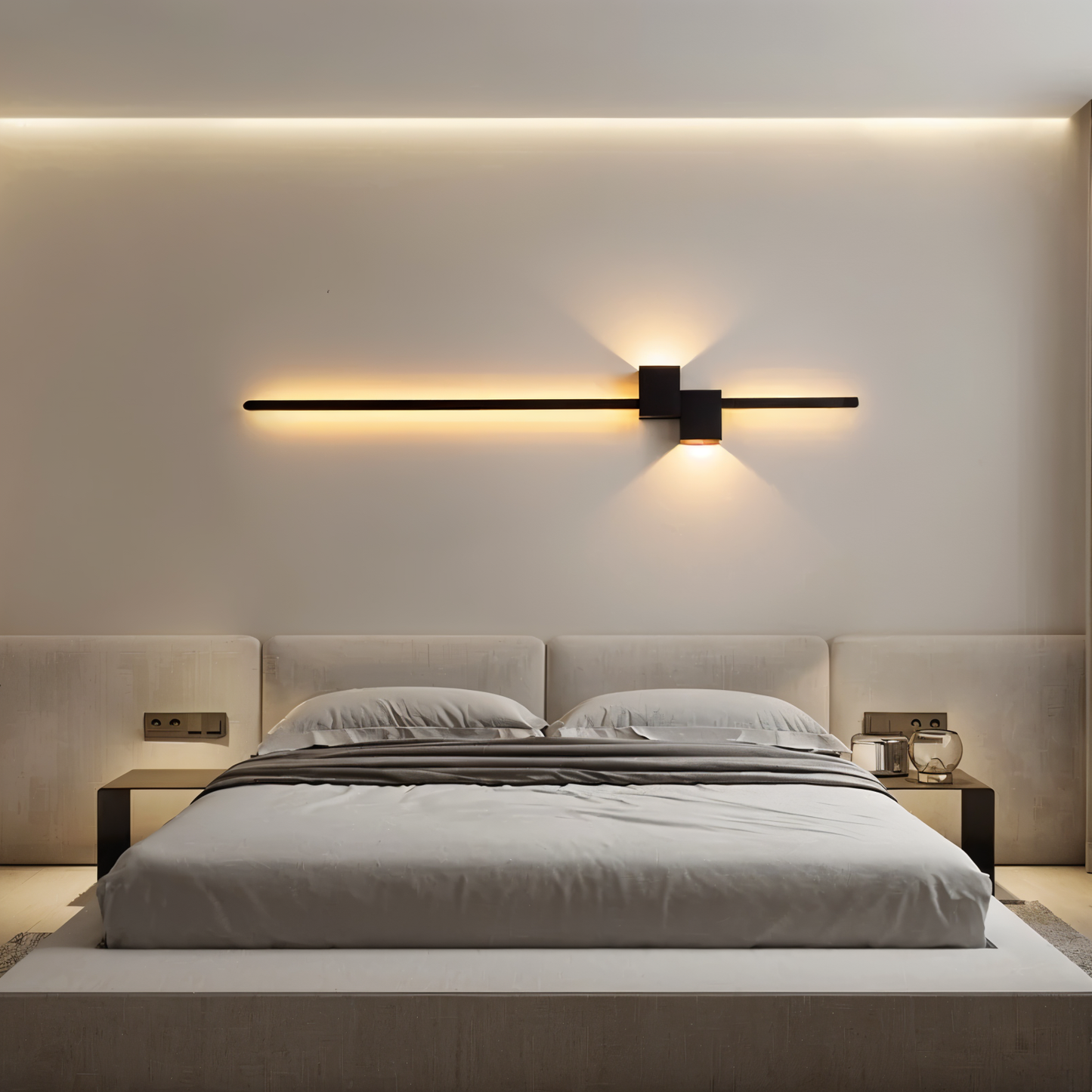 "Lampada da parete LED minimalista nera in metallo, design lineare elegante per ambiente moderno, dimensioni variabili."