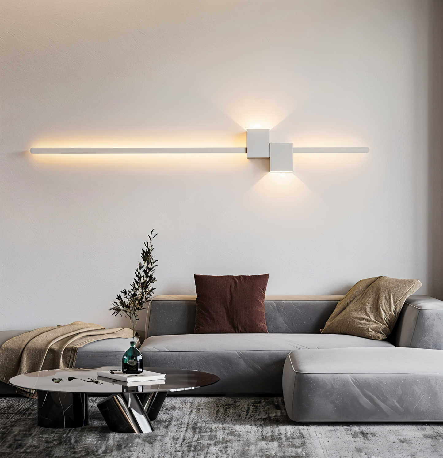 "Lampada da parete LED minimalista nera in metallo, design lineare elegante per ambiente moderno, dimensioni variabili."