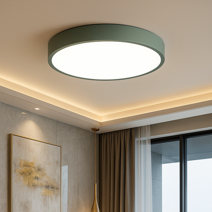 "Lampada da soffitto LED rosa e grigio, design moderno, illumina spazi interni con eleganza e tecnologia efficiente."