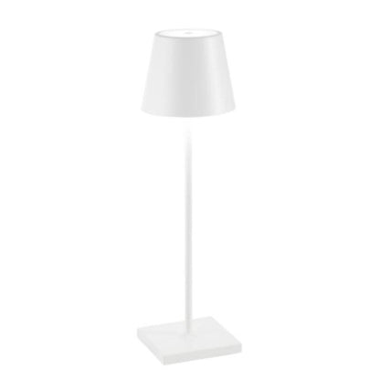 "Lampada da tavolo LED impermeabile con controllo Alexa, design minimalista wireless, luce a 360°, alluminio elegante."