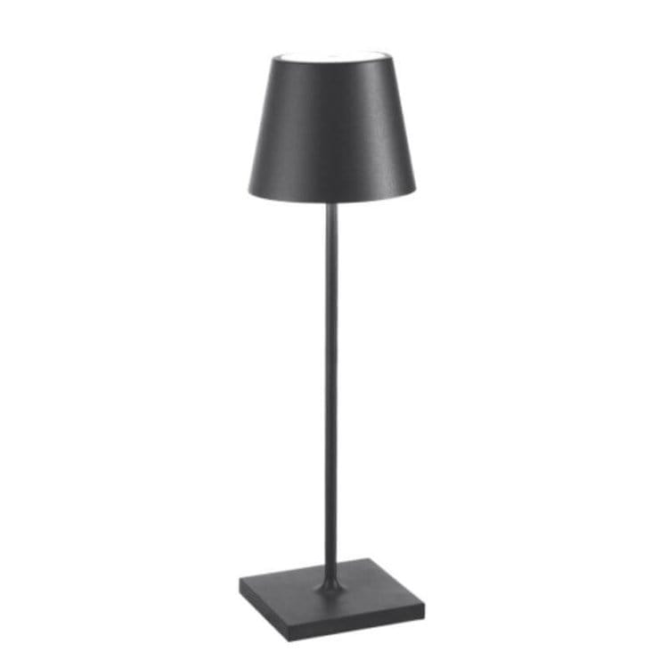 "Lampada da tavolo LED impermeabile con controllo Alexa, design minimalista wireless, luce a 360°, alluminio elegante."
