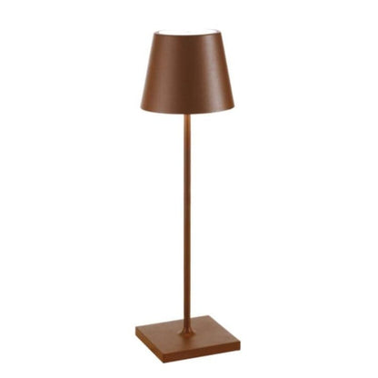 "Lampada da tavolo LED impermeabile con controllo Alexa, design minimalista wireless, luce a 360°, alluminio elegante."