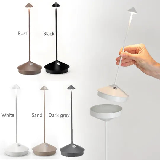 "Lampada da tavolo LED MINA moderna in alluminio e policarbonato, 2700K, luce calda, classe A+, 185 lm, compatibile interni/e