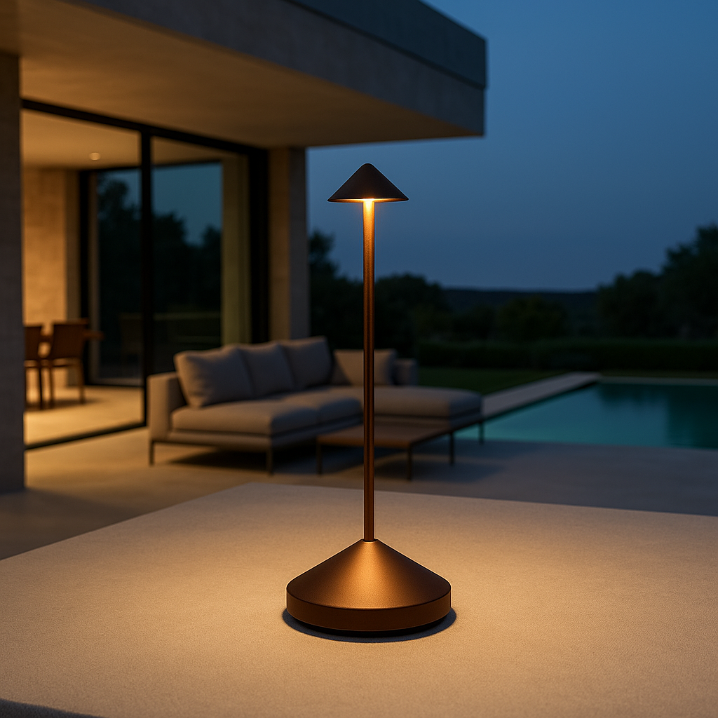 "Lampada da tavolo LED MINA moderna in alluminio e policarbonato, 2700K, luce calda, classe A+, 185 lm, compatibile interni/e