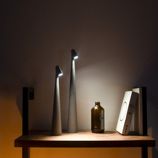 "Lampada da tavolo moderna ricaricabile, struttura snella in metallo, luce LED regolabile, colori: nero, marrone, grigio, ros