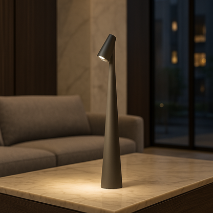 "Lampada da tavolo moderna ricaricabile, struttura snella in metallo, luce LED regolabile, colori: nero, marrone, grigio, ros