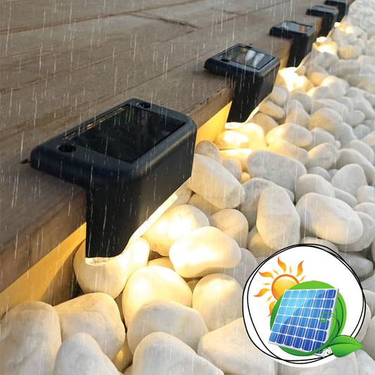 "Lampada solare da giardino LED, luce calda, illumina percorsi e giardini, design elegante e resistente, energia solare."