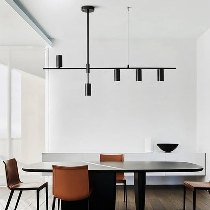 Lampadario sospeso moderno da soffitto con cilindri slanciati e design fluttuante in alluminio, ideale per interni eleganti.