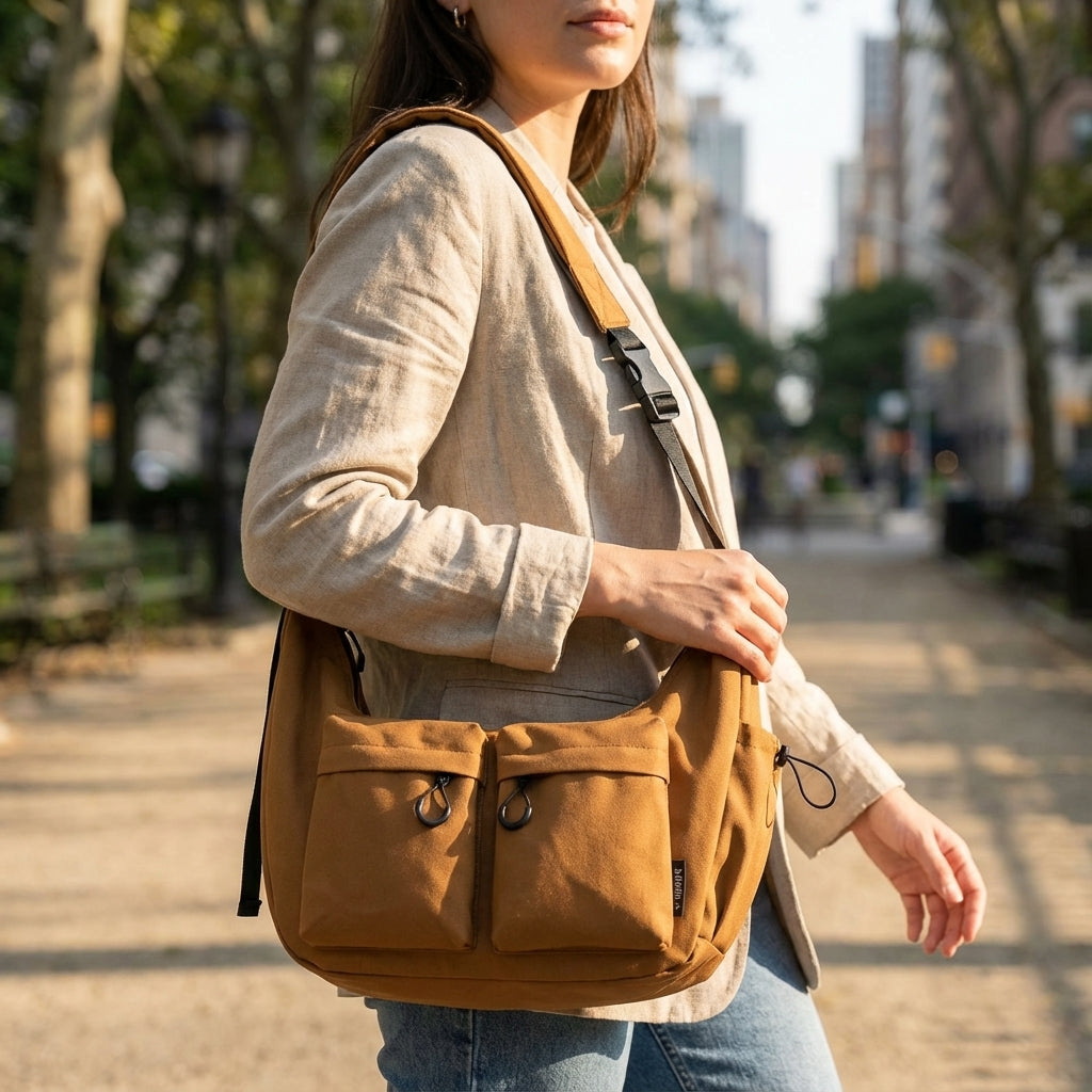 Large canvas crossbody bag, perfect for unisex everyday carry. Durable & spacious messenger style for daily essentials.