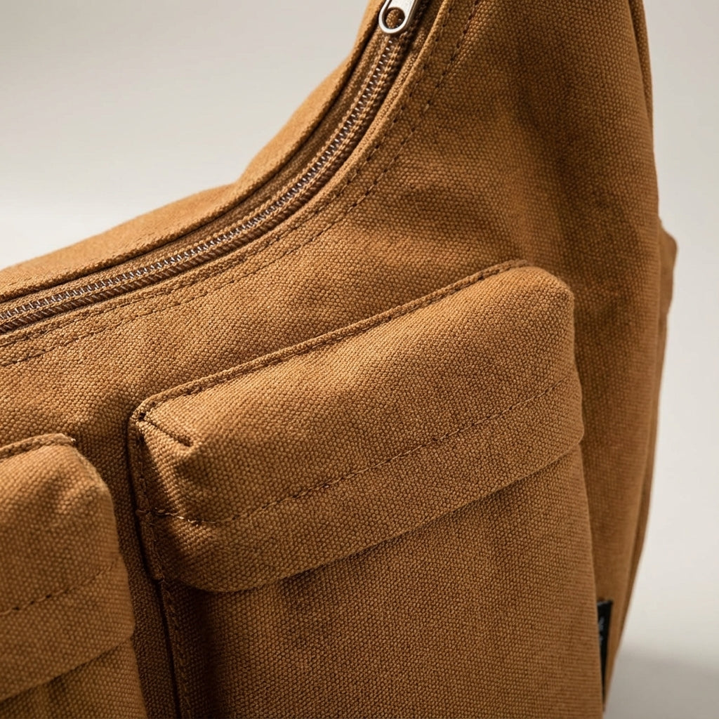 Durable canvas crossbody messenger bag, stylish & practical for unisex everyday use. Robust shoulder carry.