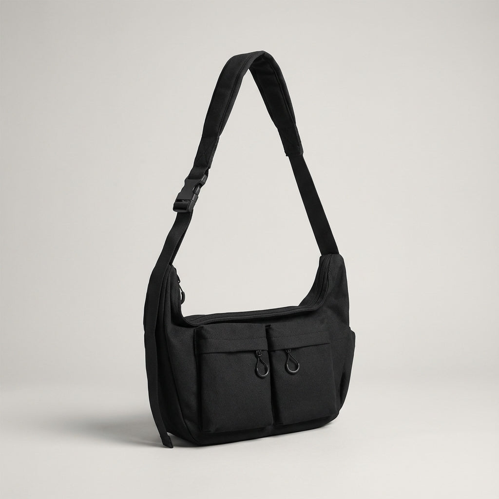 Unisex large canvas shoulder bag with multi-pockets. Versatile crossbody style for durable everyday carry.