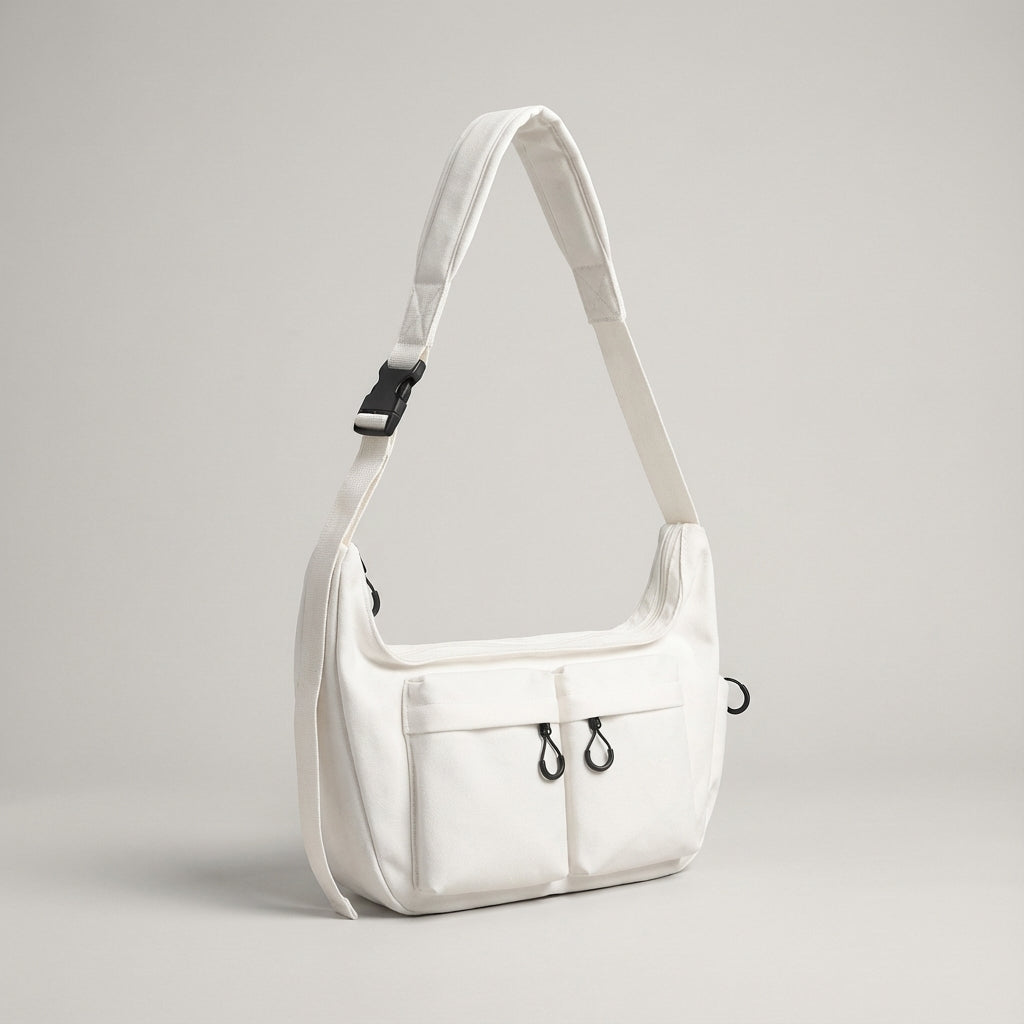 Stylish & functional large canvas crossbody bag. Unisex design, perfect for urban everyday carry & travel.