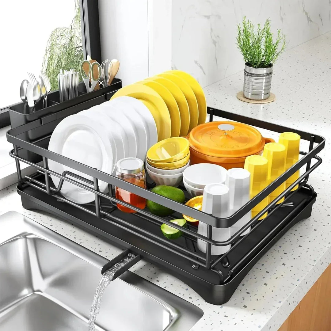 Keep your kitchen tidy with this large dish drainer, featuring a drip tray for easy countertop drying.