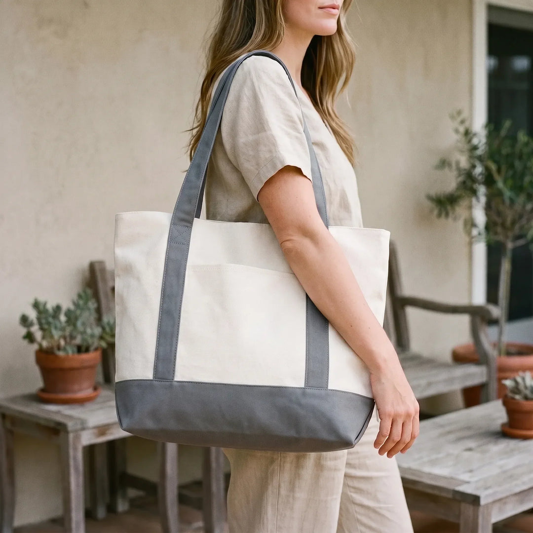 Large unisex zippered tote bag for daily errands, perfect for everyday carry essentials.