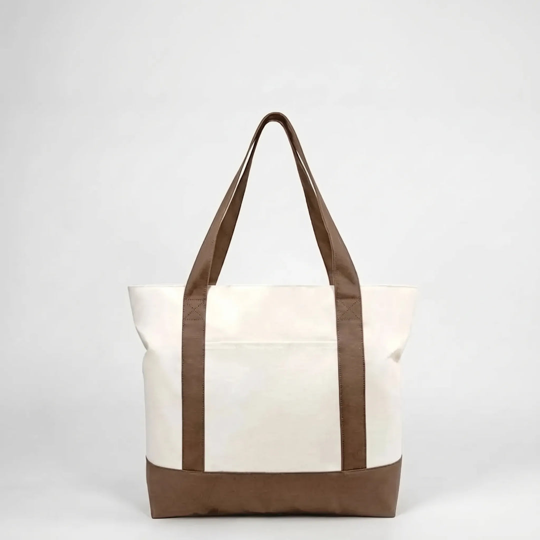 Unisex large zippered tote bag, durable & spacious for daily carry, travel, and errands.
