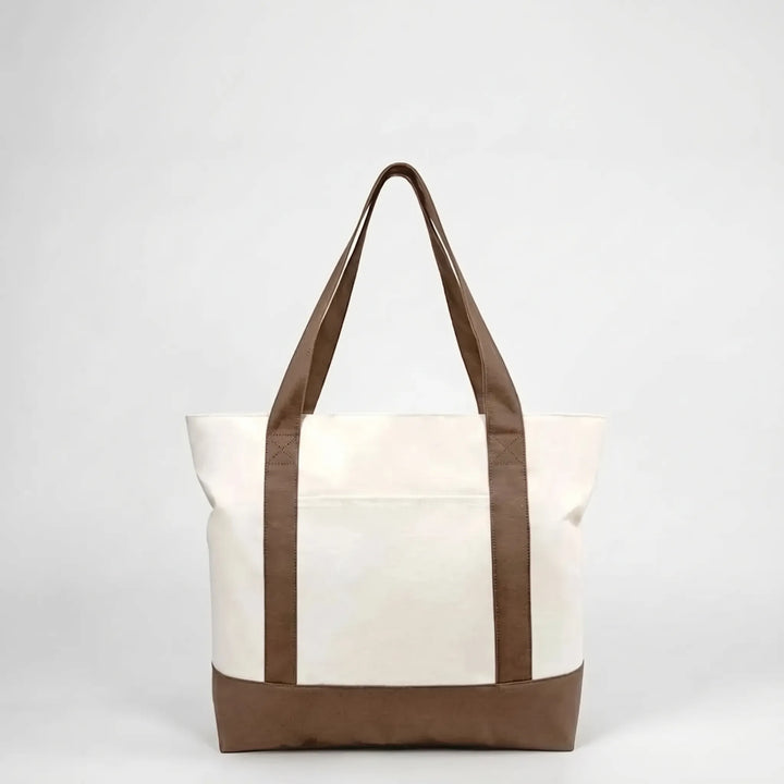 Unisex large zippered tote bag, durable & spacious for daily carry, travel, and errands.