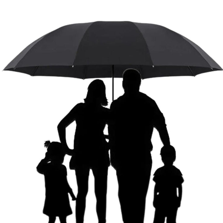 Heavy-duty windproof rain umbrella, super large for family. Durable protection against harsh weather.