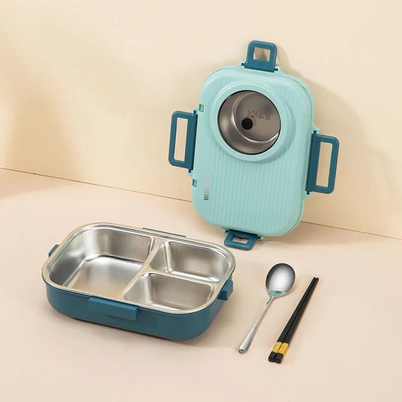 Leak-proof stainless steel lunchbox with 3 compartments for meal prep, perfect for work or school.