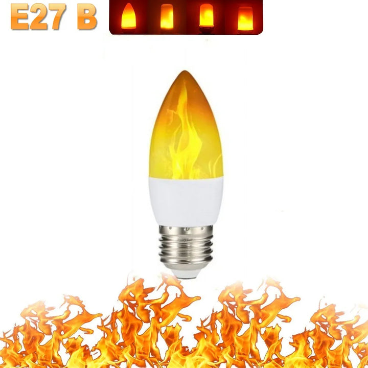 Safe fire effect LED bulb, dynamic flame for ambiance and party lighting.