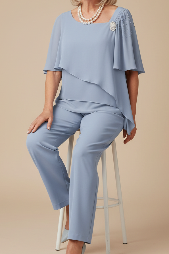Light blue women's two-piece set, perfect for casual summer wear and comfortable lounging.