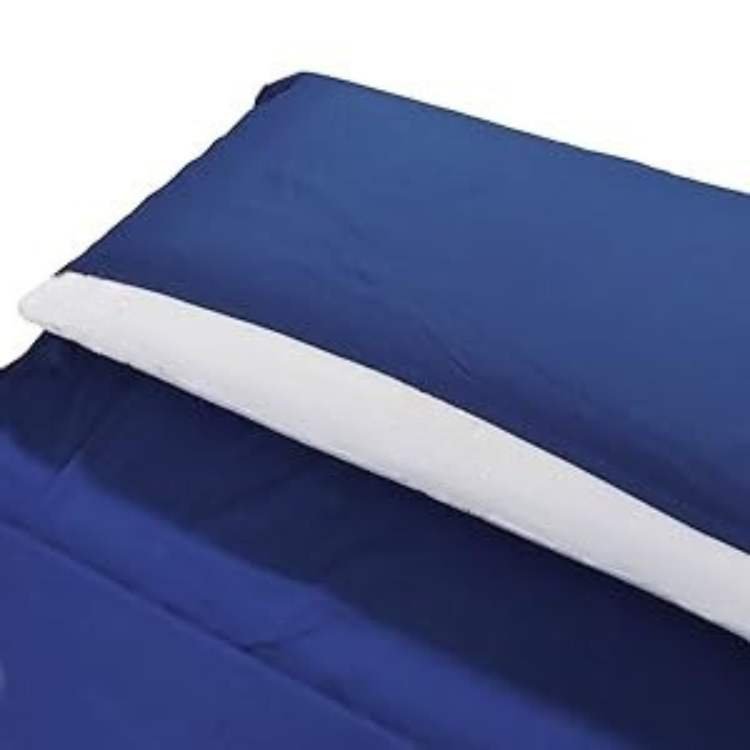 Durable microfiber 3-season sleeping bag unrolled, showing interior lining for comfort.