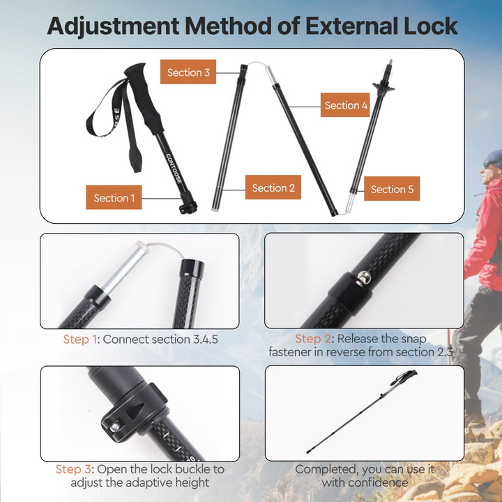 Versatile carbon fiber hiking and trekking pole for all outdoor enthusiasts.