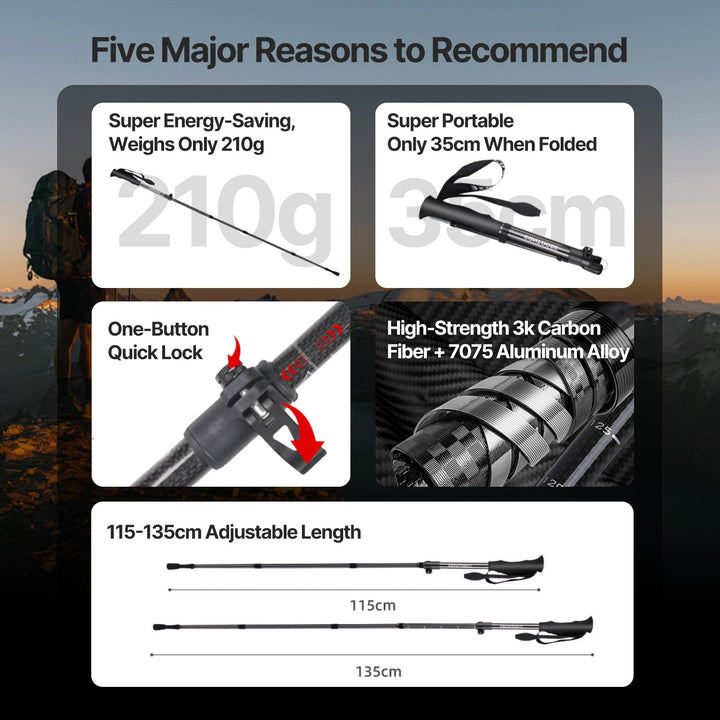Durable carbon fiber walking stick, essential outdoor equipment for trekkers.