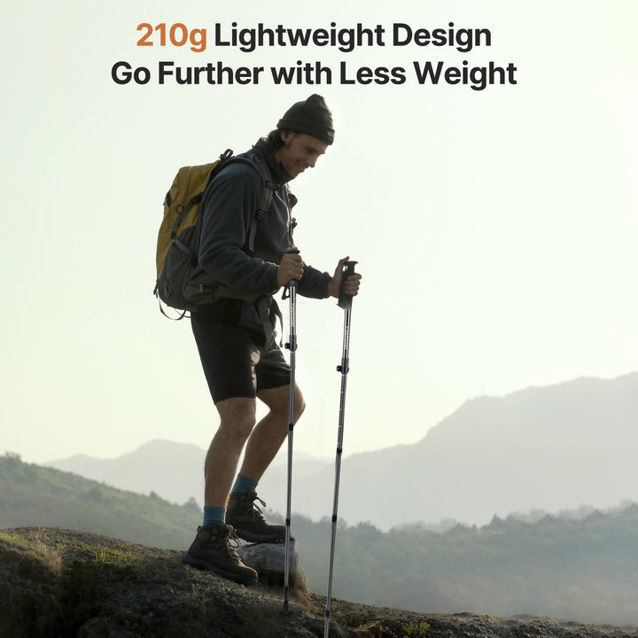 Compact carbon fiber hiking pole, ideal for backpacking & camping accessory.