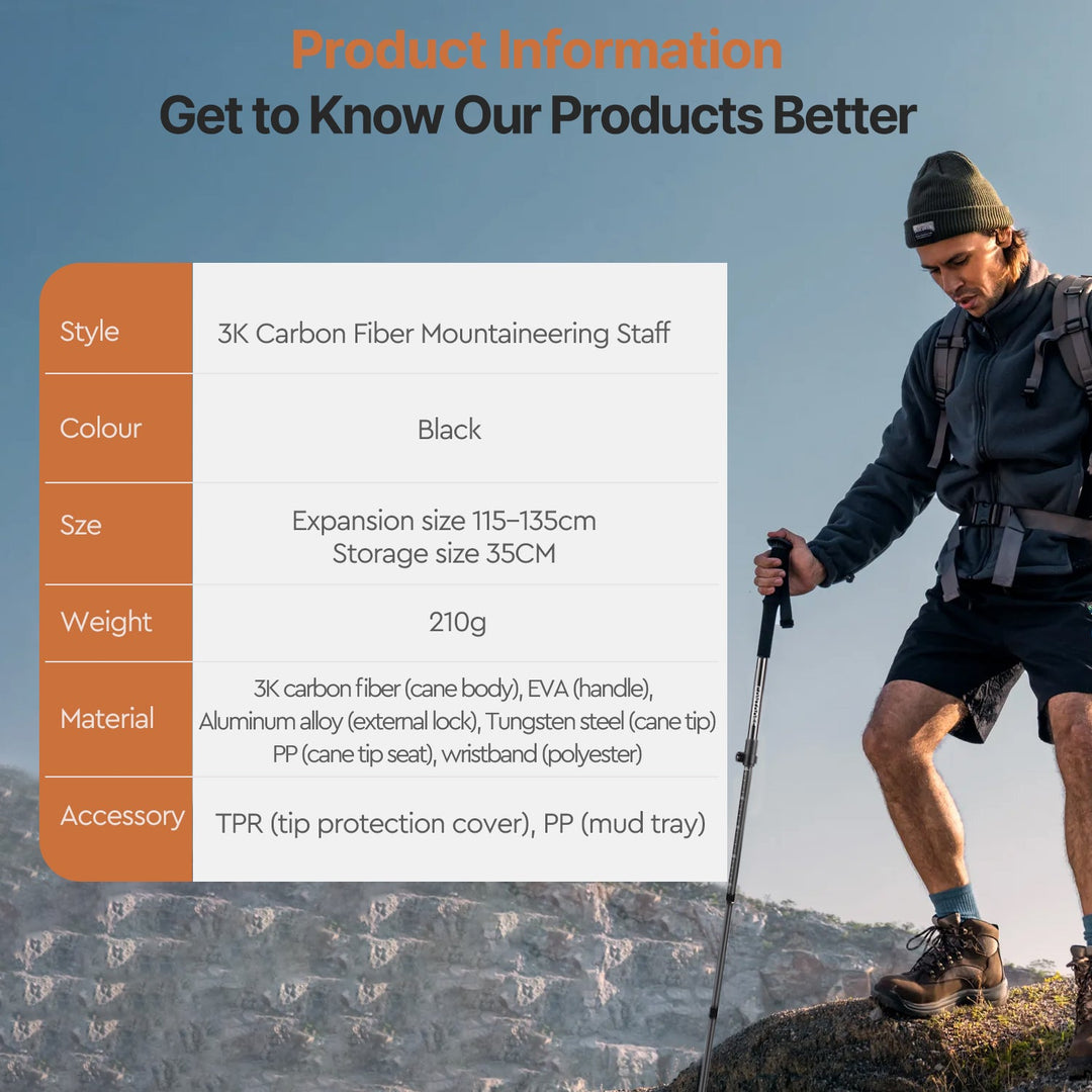 Ergonomic grip carbon fiber trekking pole, perfect for long-distance trails.