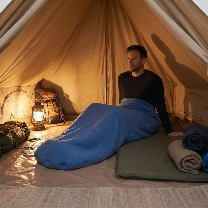Lightweight fleece sleeping bag liner for camping & travel. Adds warmth & comfort. Essential travel gear.