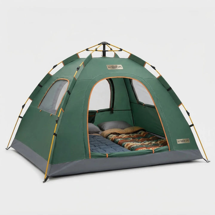 Waterproof pop-up camping tent with instant setup. Lightweight & portable shelter ideal for hiking and quick camps.