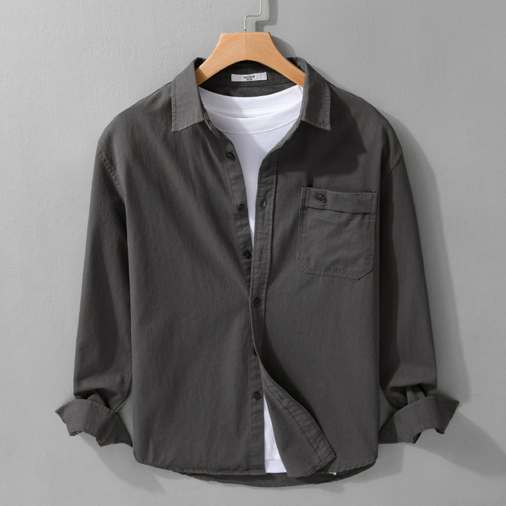 Men's breathable long sleeve button-up shirt. Perfect lightweight casual top for versatile summer and office styles.