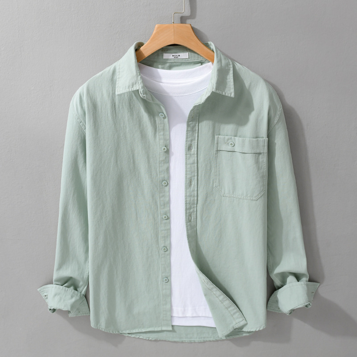 Versatile men's lightweight casual button-up shirt. Essential long sleeve top for summer, office, and weekend style.