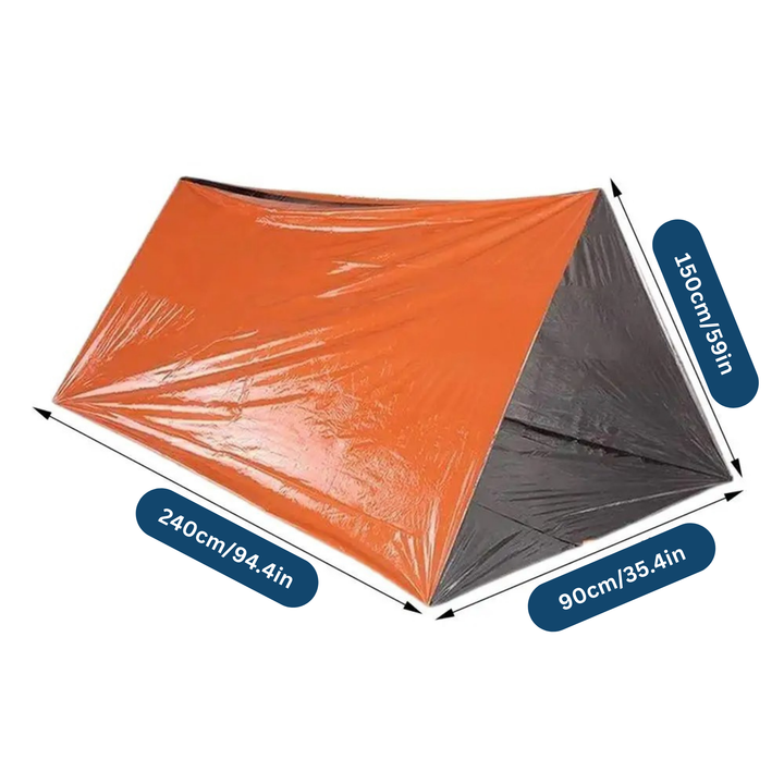 Unisex emergency survival tent with sturdy ropes, providing quick and essential outdoor shelter.
