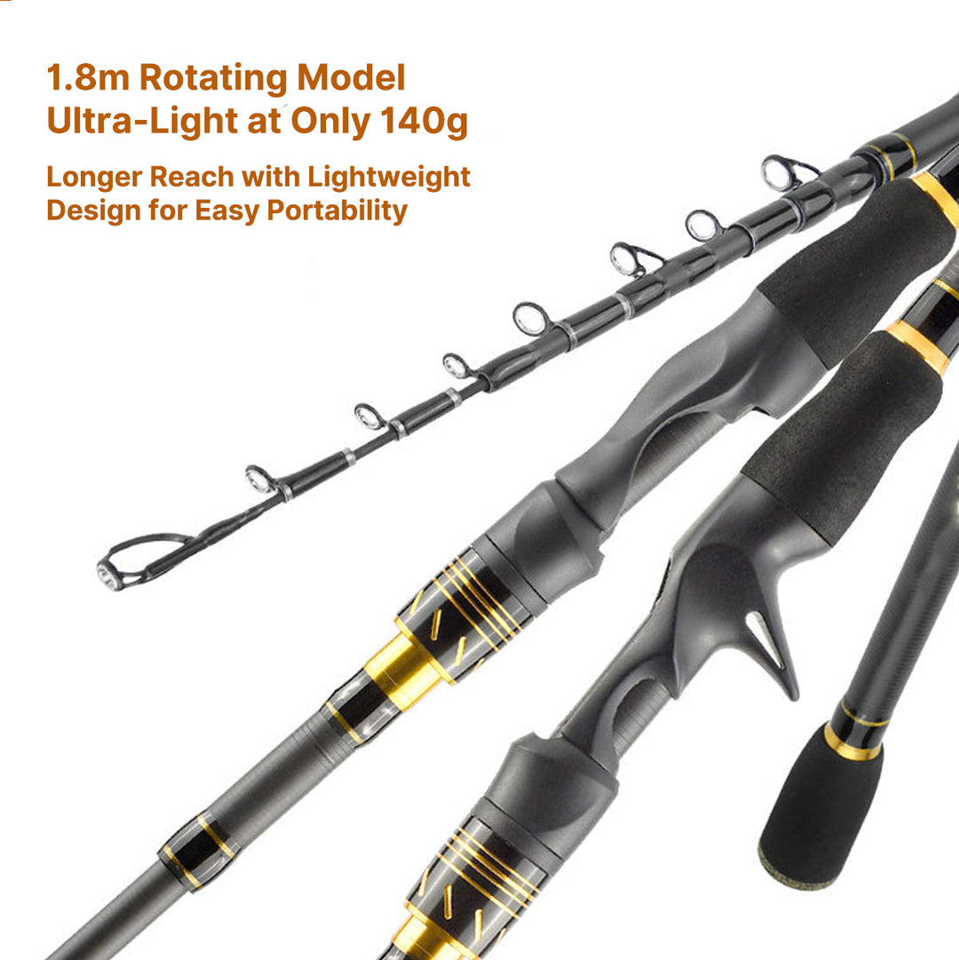 Compact carbon fiber spinning rod, perfect for easy transport during travel.