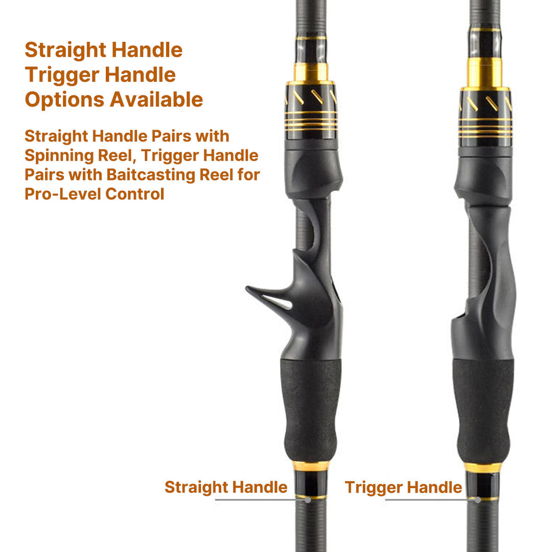 Robust carbon fiber baitcasting rod, optimized for travel and outdoor fishing.