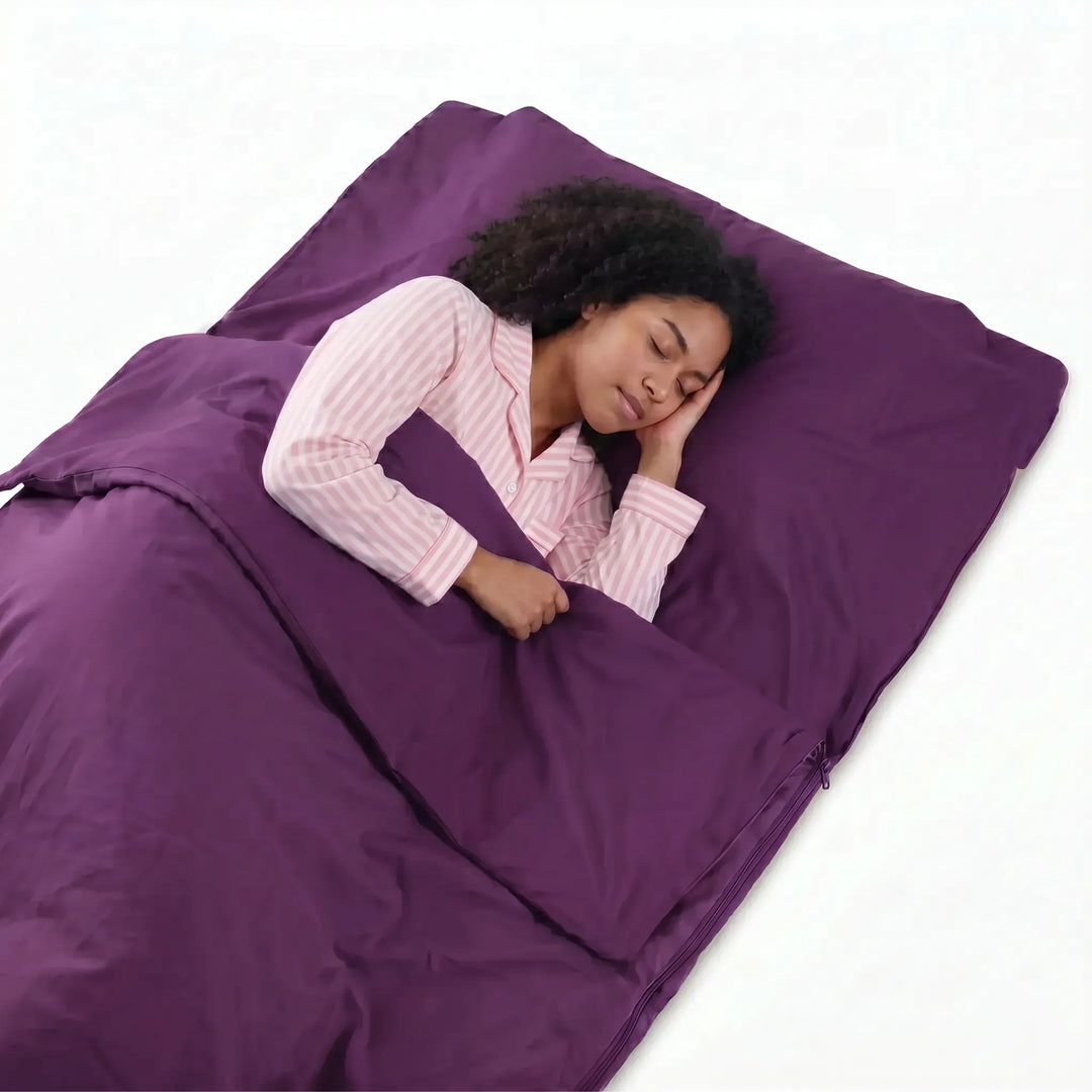Hygiene-focused sleeping bag liner for camping, ensures a clean sleep away from home. Portable & soft.
