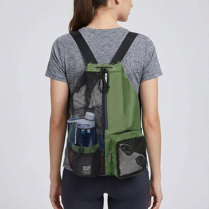 Organized travel duffle bag with wet pocket, perfect for gym gear or weekend trips. Unisex & lightweight.