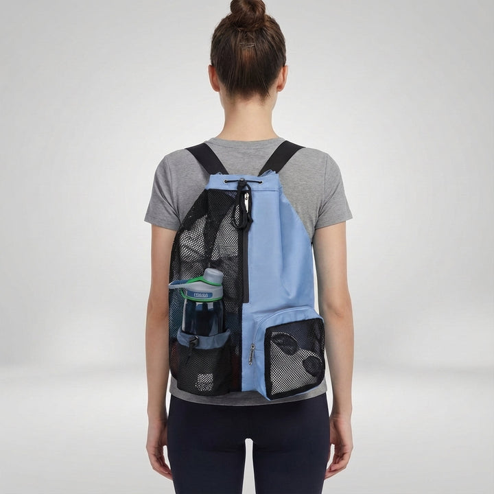 Versatile unisex duffle bag for sports, gym, or travel; lightweight with a wet pocket for organization.