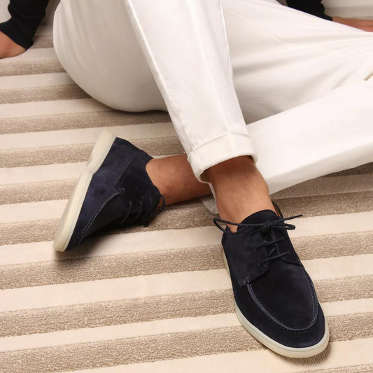 "Loafers in pelle da uomo, eleganti con lacci, stile classico, colori nero-marrone-blu, adatti per occasioni formali e casual
