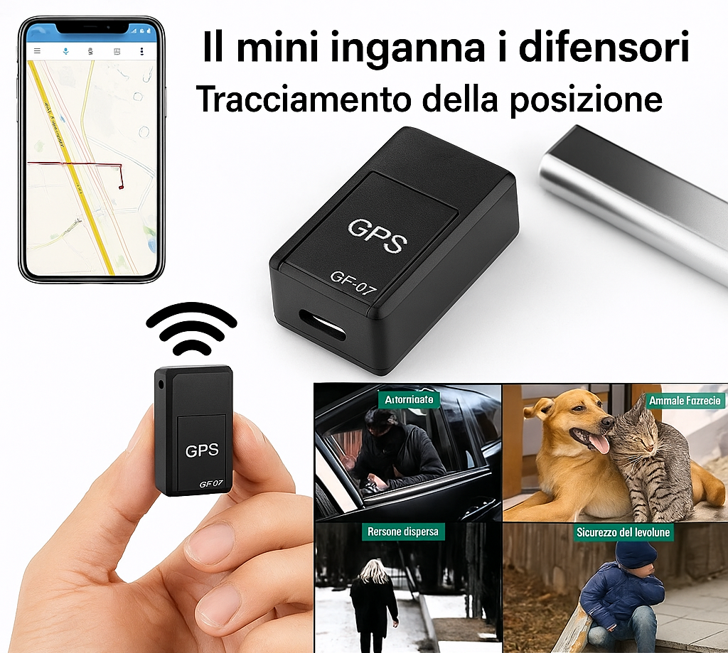 "Localizzatore GPS magnetico nero compatto per veicoli, resistente, con copertura globale e facile installazione."