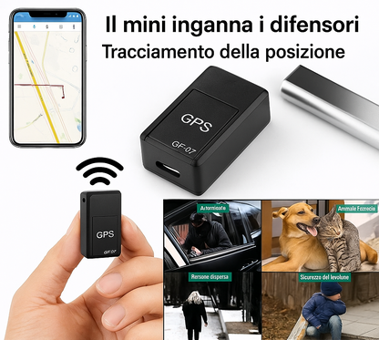 "Localizzatore GPS magnetico nero compatto per veicoli, resistente, con copertura globale e facile installazione."