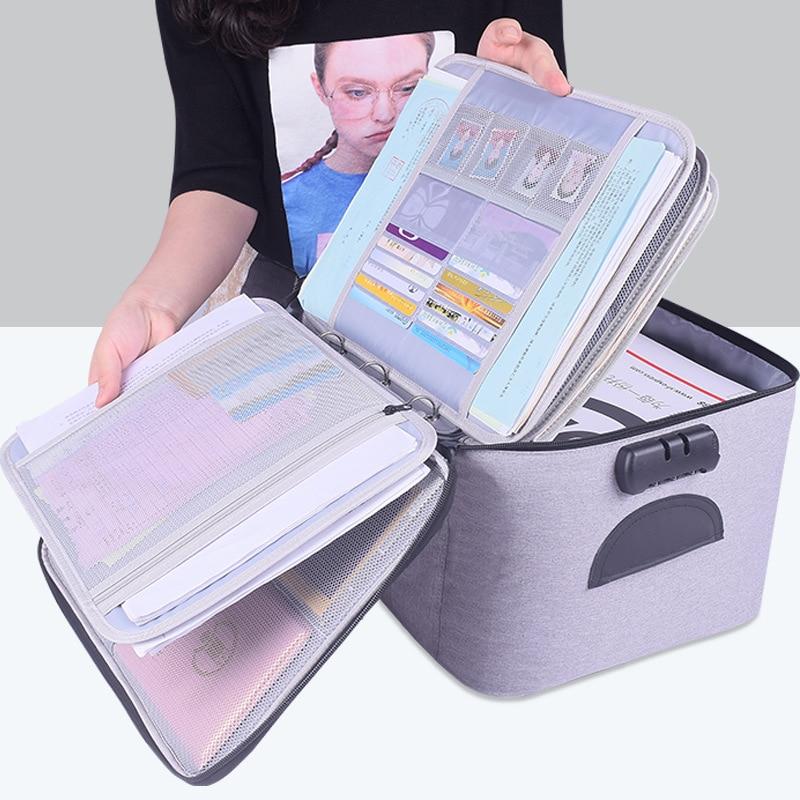 Lockable waterproof document storage case, multi-layer travel organiser for secure important papers.